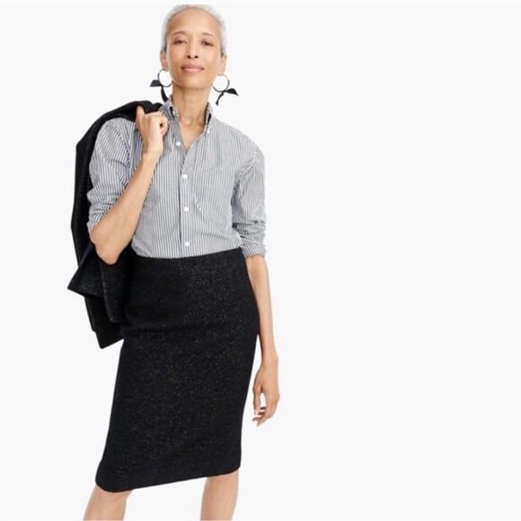 J. CREW No 2 Pencil Skirt in Tinsel Tweed Wool Black Lurex w/ Gold K3053 - Picture 3 of 10
